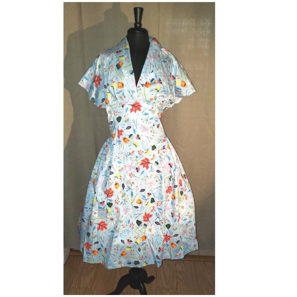 Pinup Couture Dapper Day Light Blue Floral Tea Dress